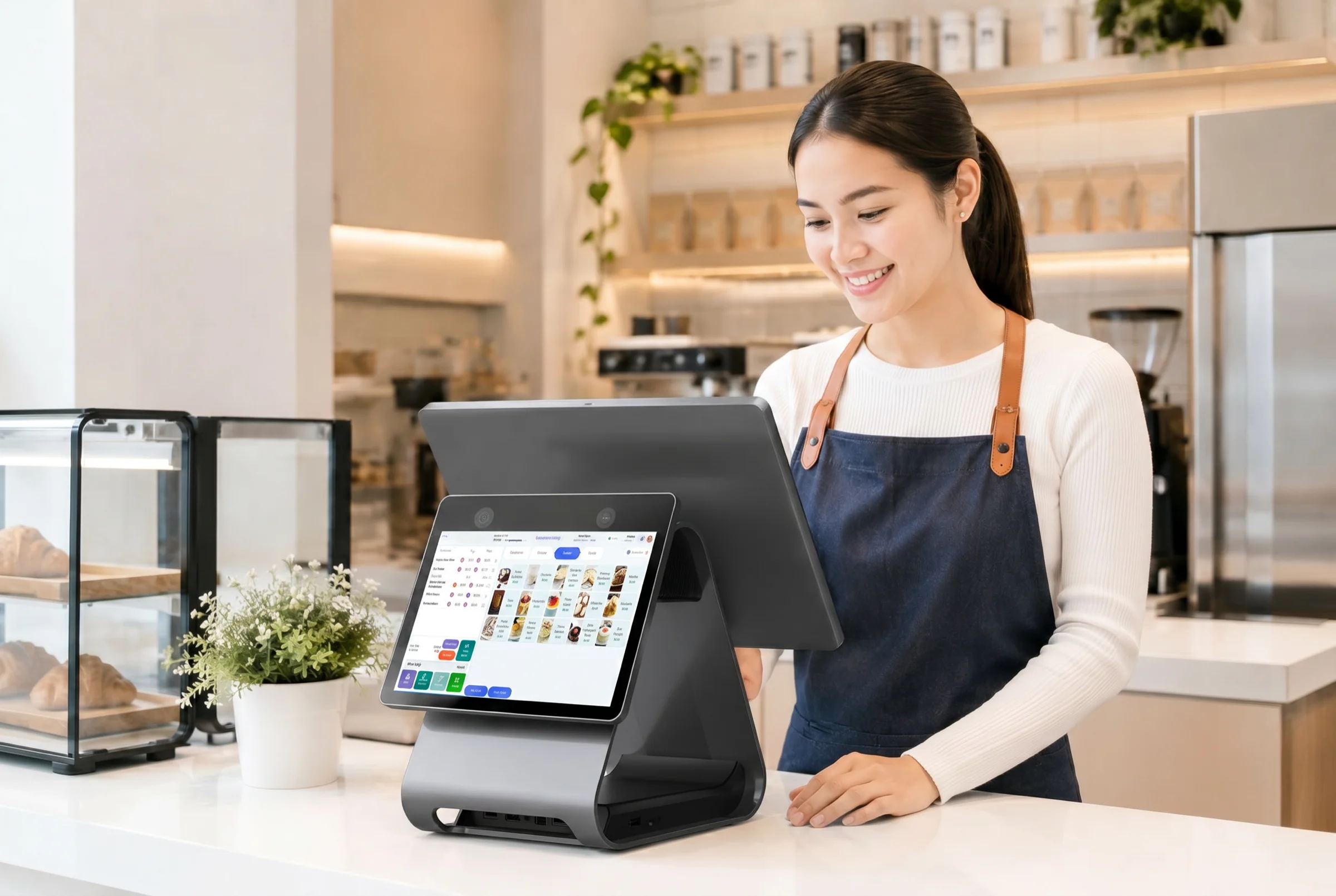 A barista taking an order on the Partnr POS at the counter